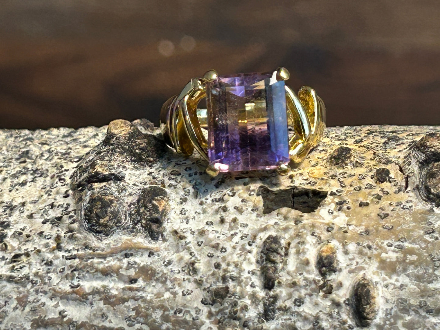 Vintage Ametrine (Amethyst / Citrine) 18K Gold Vermeil Cocktail Ring