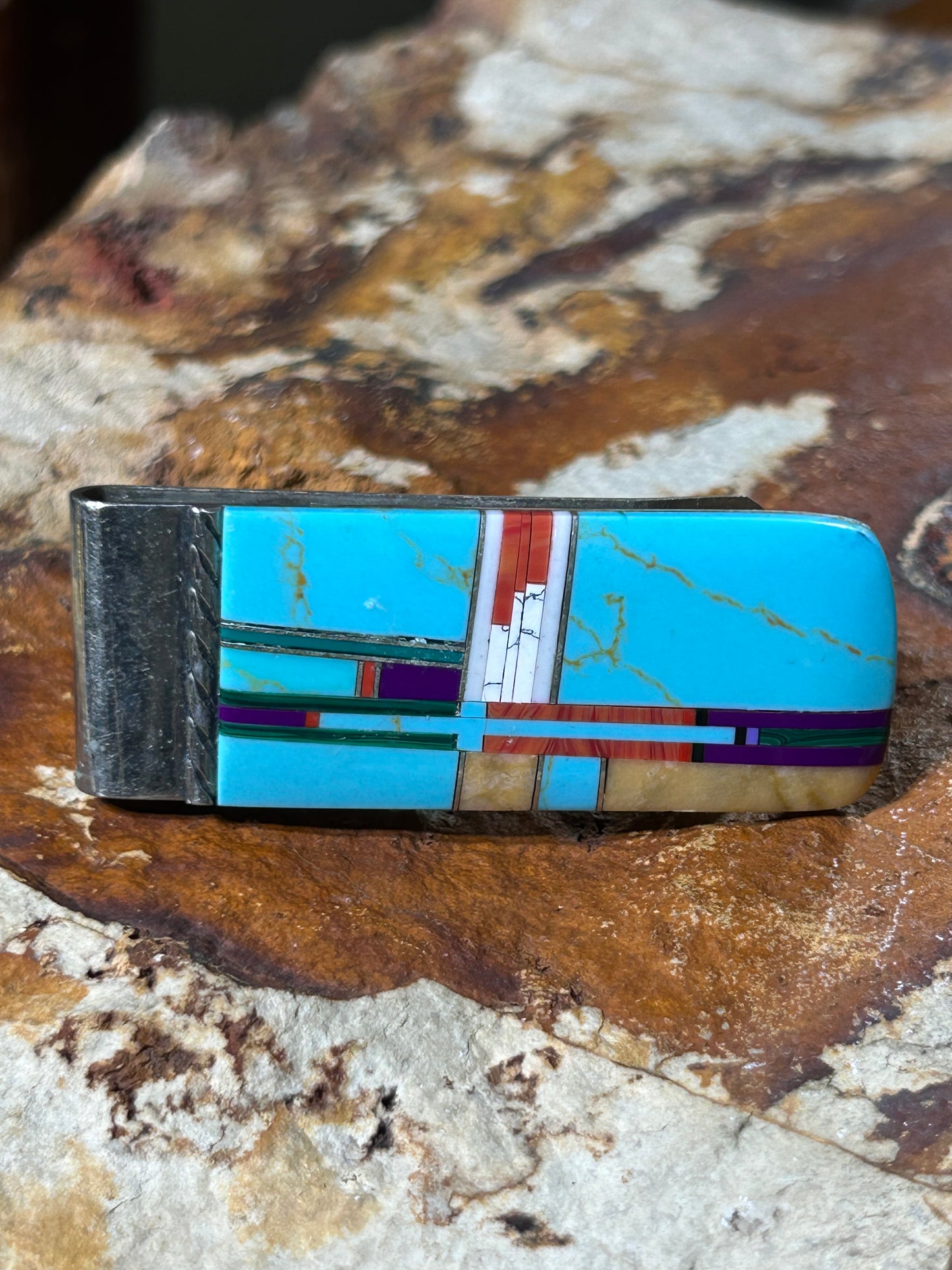 Vintage Navajo Inlay Turquoise Money Clip