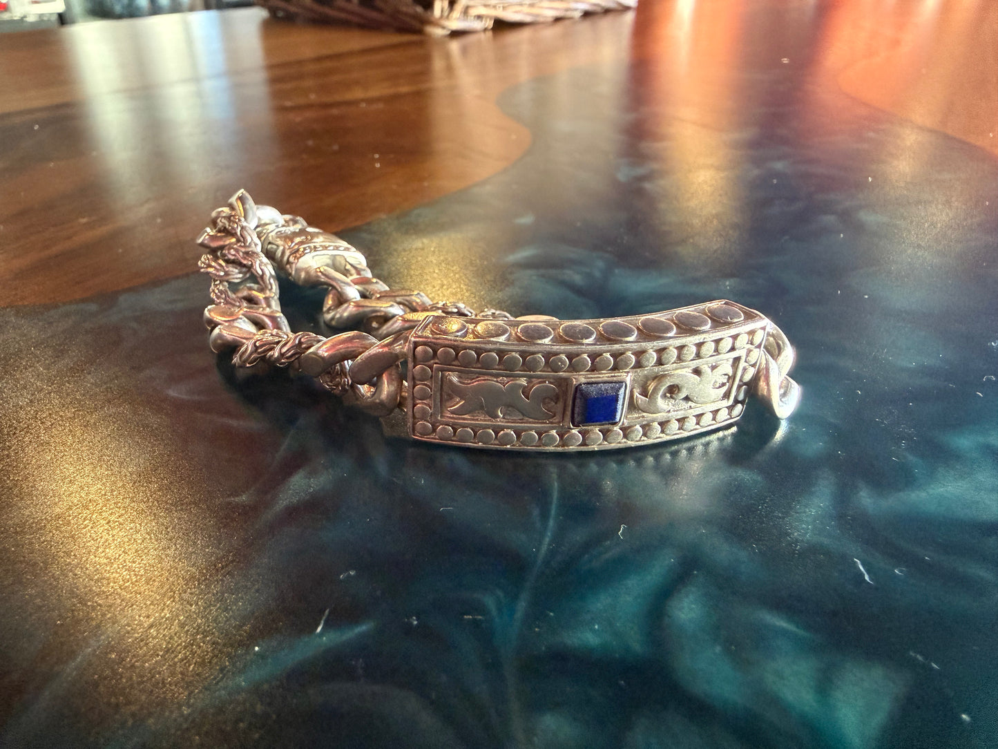 John Hardy Vintage Lapis Lazuli Men’s Curb Bracelet in Sterling Silver