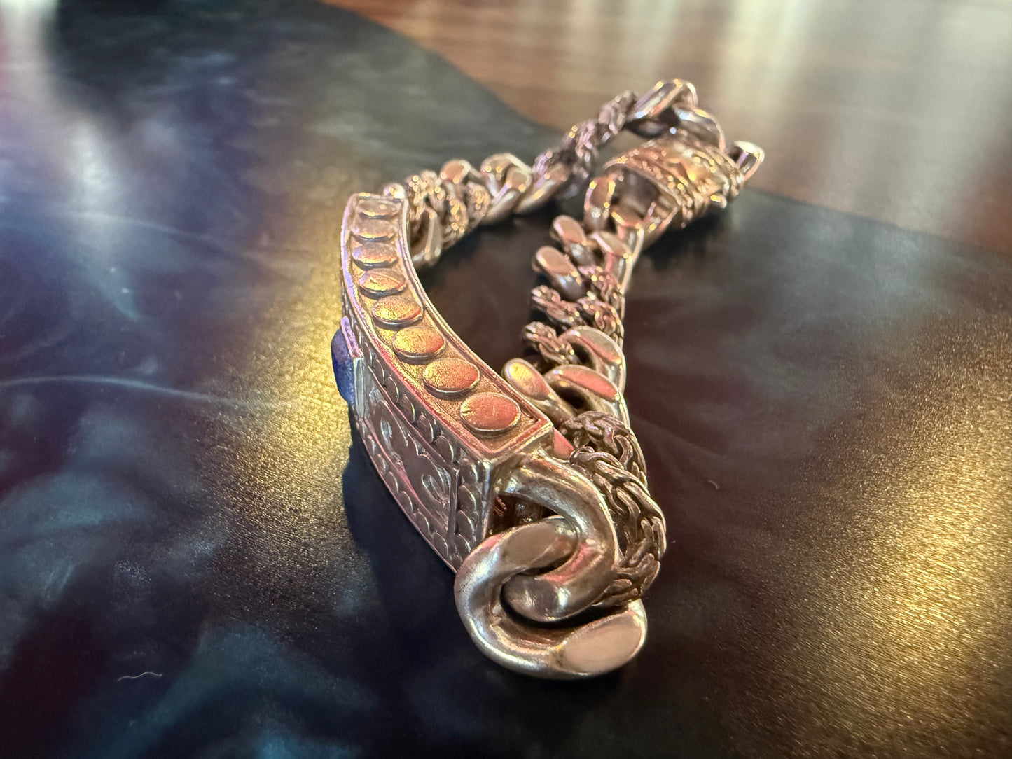 John Hardy Vintage Lapis Lazuli Men’s Curb Bracelet in Sterling Silver