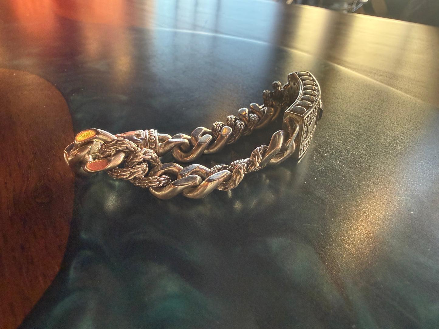 John Hardy Vintage Lapis Lazuli Men’s Curb Bracelet in Sterling Silver