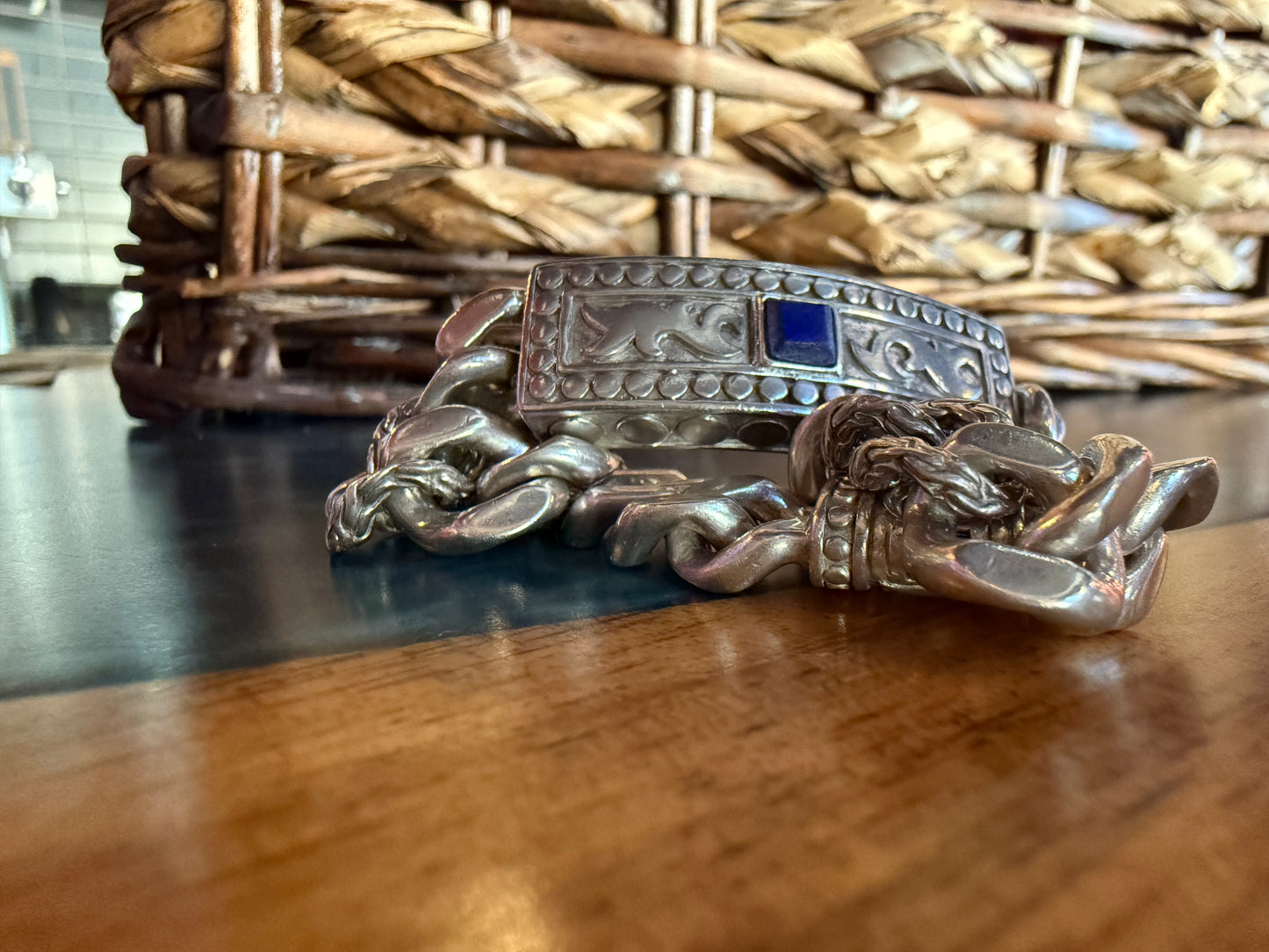 John Hardy Vintage Lapis Lazuli Men’s Curb Bracelet in Sterling Silver