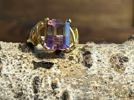 Vintage Ametrine (Amethyst / Citrine) 18K Gold Vermeil Cocktail Ring
