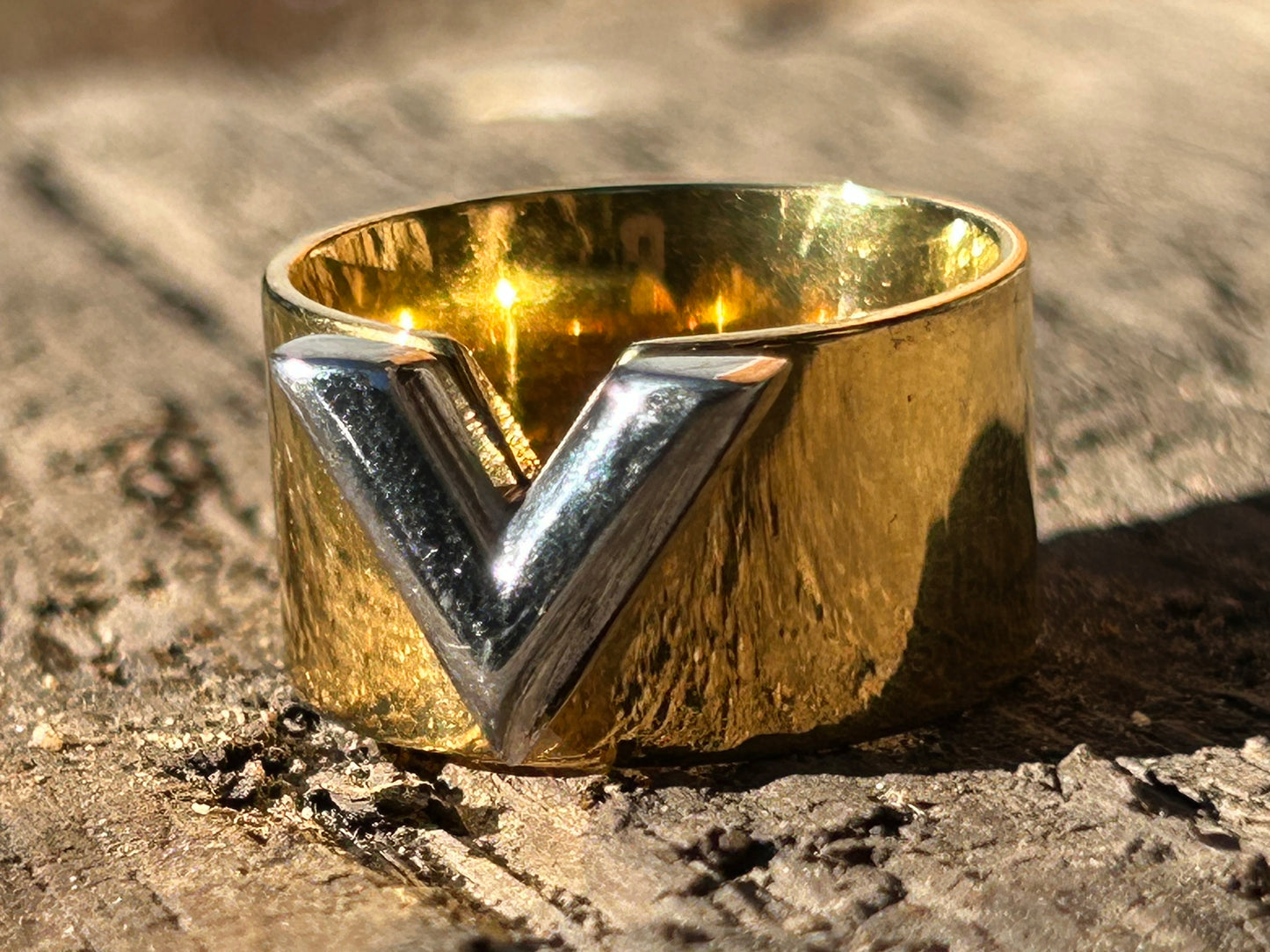 Bold Gold & Silver V Statement Ring